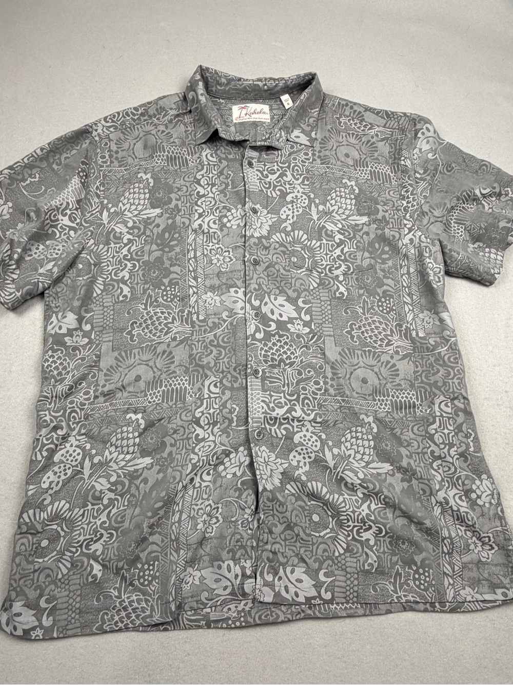 Kahala Apana Aloha Hawaiian Shirt Gray Jacquard XL